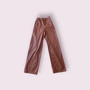 Zara Brown Straight Leg Leather Pants